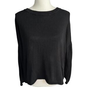 Eileen fisher black knit sweet linen cotton minimalist neutral size medium